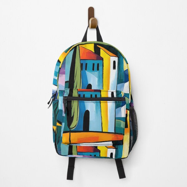 Item preview, Colorful Countryside Escape - Stylized Villa Tall Trees and Rolling Hills in Abstract Harmony designed and sold by OlfactoART Studio.