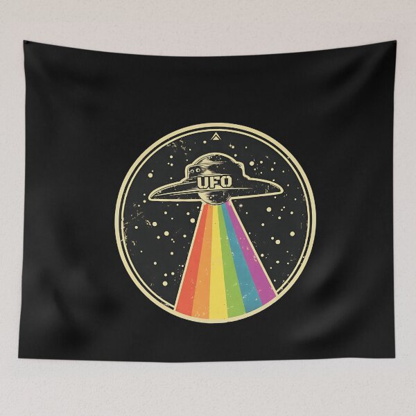Item preview, Retro UFO Rainbow Light Beam Distressed Art designed and sold by Prof4Artist.