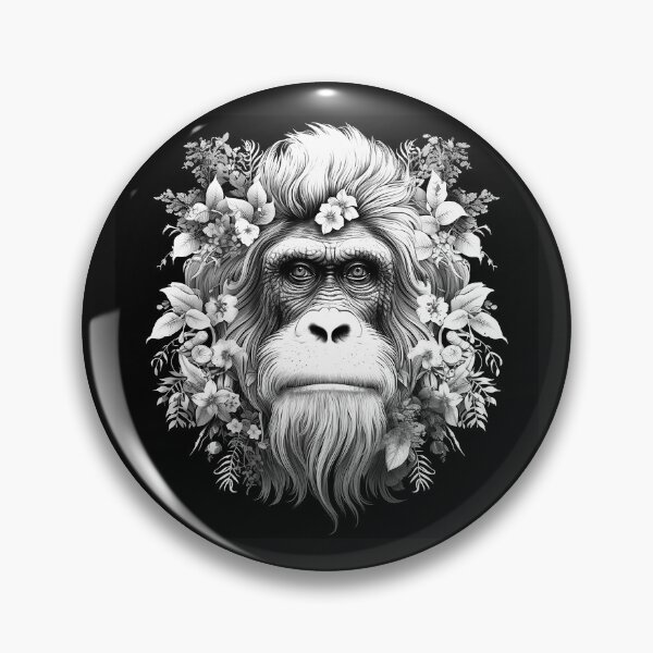 Item preview, Black and White Floral Gorilla Portrait Wildlife Art designed and sold by inkoutninja.