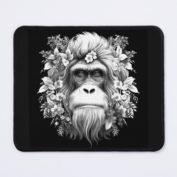 Item preview, Black and White Floral Gorilla Portrait Wildlife Art designed and sold by inkoutninja.