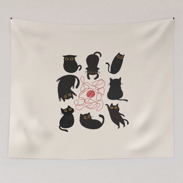 Item preview, Black Cats and Red String Illustration designed and sold by Pinecone Place.