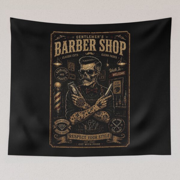 Item preview, Vintage Barber Skull With Classic Gentleman Shop designed and sold by Modaozushi216.