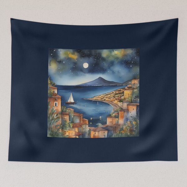 Item preview, Midnight in Naples – Romantic Italy Watercolor Poster designed and sold by UmSkelig834.