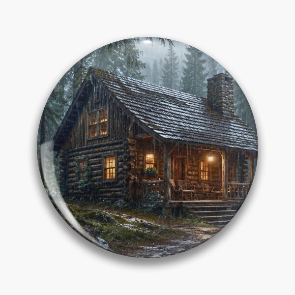 Item preview, Rainy Forest Cabin Retreat | Cozy Woodland Cabin in the Rain | Cinematic Nature Landscape designed and sold by Inkmatic Studio.