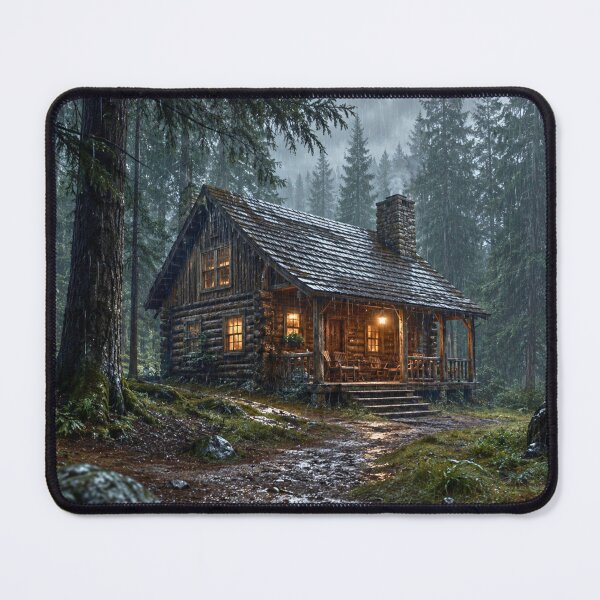 Item preview, Rainy Forest Cabin Retreat | Cozy Woodland Cabin in the Rain | Cinematic Nature Landscape designed and sold by Inkmatic Studio.