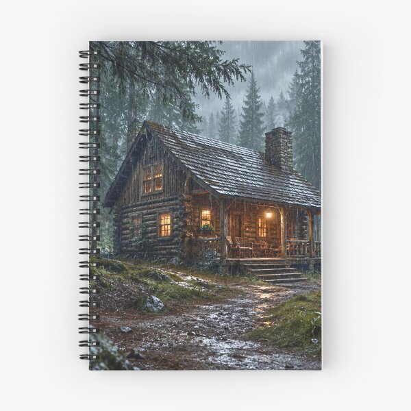 Item preview, Rainy Forest Cabin Retreat | Cozy Woodland Cabin in the Rain | Cinematic Nature Landscape designed and sold by Inkmatic Studio.