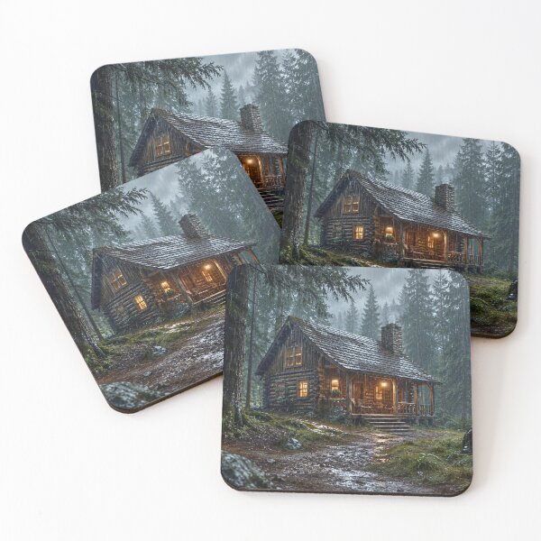 Item preview, Rainy Forest Cabin Retreat | Cozy Woodland Cabin in the Rain | Cinematic Nature Landscape designed and sold by Inkmatic Studio.