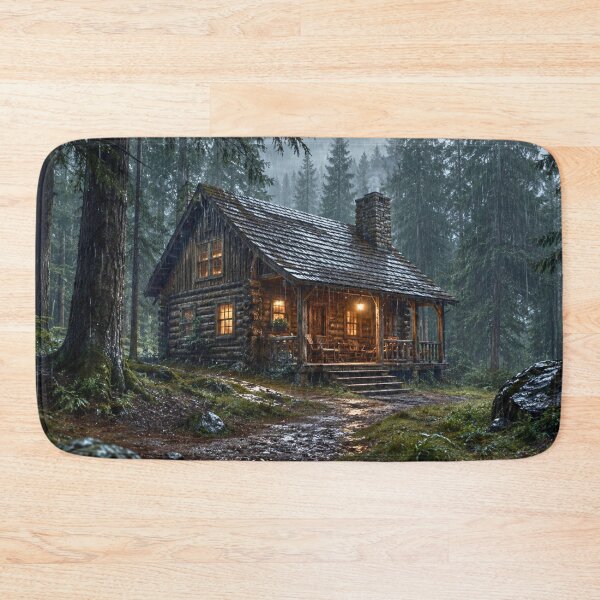 Item preview, Rainy Forest Cabin Retreat | Cozy Woodland Cabin in the Rain | Cinematic Nature Landscape designed and sold by Inkmatic Studio.
