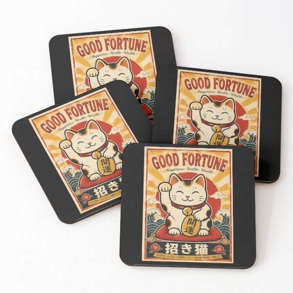 Item preview, Lucky Cat Vintage Poster With Retro Japanese Good Fortune Charm designed and sold by eliramaison.