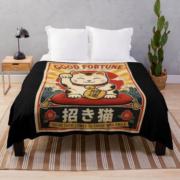 Item preview, Lucky Cat Vintage Poster With Retro Japanese Good Fortune Charm designed and sold by eliramaison.