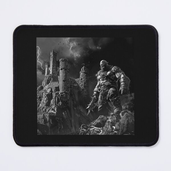 Item preview, Dark Fantasy Giant Warrior Castle Black and White Art designed and sold by inkoutninja.