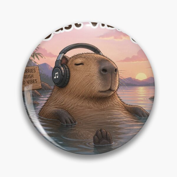 Item preview, Just Vibing Capybara Sticker – Chill Animal with Headphones & Sunset Aesthetic designed and sold by redblink store.