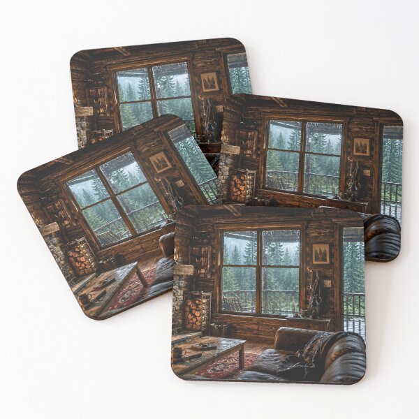 Item preview, Cozy Cabin Interior in a Rainy Forest | Warm Fireplace Woodland Retreat | Cinematic Nature Scene designed and sold by Inkmatic Studio.