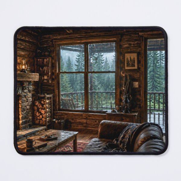 Item preview, Cozy Cabin Interior in a Rainy Forest | Warm Fireplace Woodland Retreat | Cinematic Nature Scene designed and sold by Inkmatic Studio.