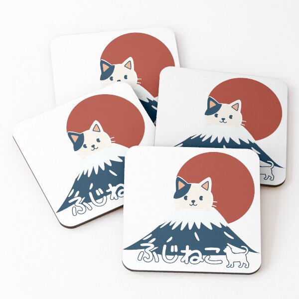 Item preview, Cute Cat and Mount Fuji Illustration, Japanese Fuji Neko Character with Red Sun Design designed and sold by Senana-Banana.