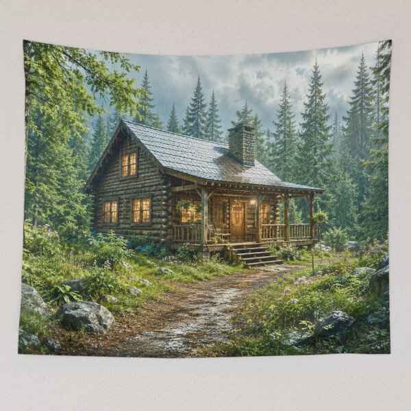 Item preview, Forest Cabin After the Rain | Peaceful Woodland Retreat | Cinematic Nature Landscape designed and sold by Inkmatic Studio.
