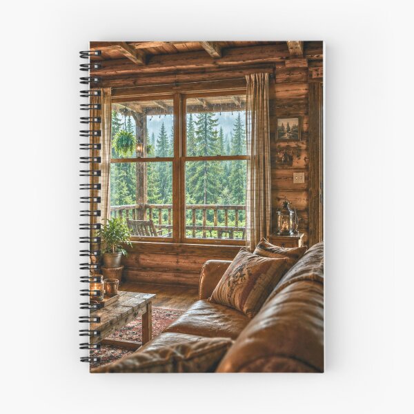 Item preview, Cozy Cabin Interior After the Rain | Forest View Fireplace Retreat | Cinematic Woodland Escape designed and sold by Inkmatic Studio.