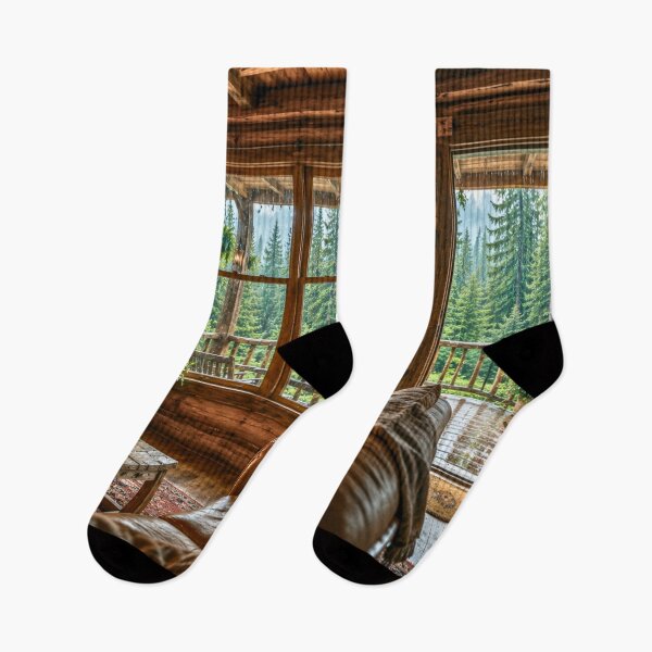 Item preview, Cozy Cabin Interior After the Rain | Forest View Fireplace Retreat | Cinematic Woodland Escape designed and sold by Inkmatic Studio.