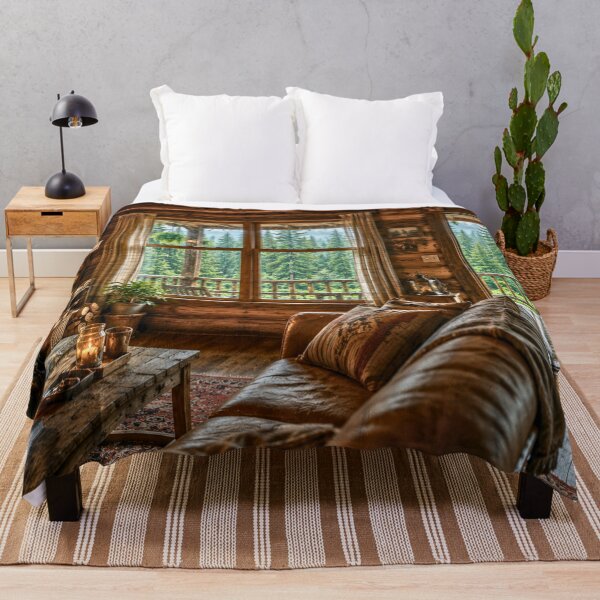 Item preview, Cozy Cabin Interior After the Rain | Forest View Fireplace Retreat | Cinematic Woodland Escape designed and sold by Inkmatic Studio.