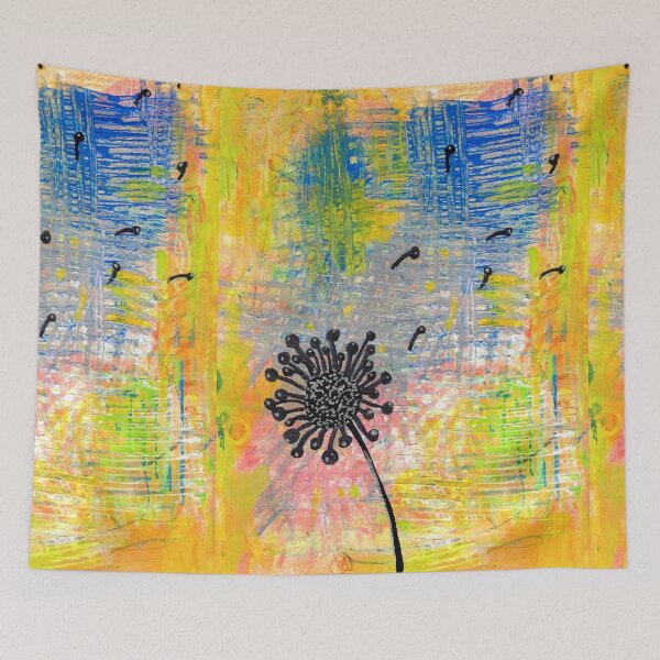 Item preview, Black Dandelion Abstract Mixed Media Botanical Painting  designed and sold by ShonaCallumArt.