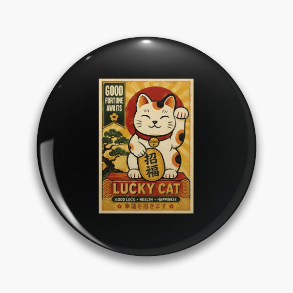 Item preview, Vintage Lucky Cat Poster With Retro Fortune Charm designed and sold by eliramaison.
