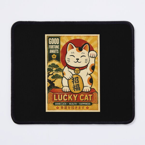Item preview, Vintage Lucky Cat Poster With Retro Fortune Charm designed and sold by eliramaison.