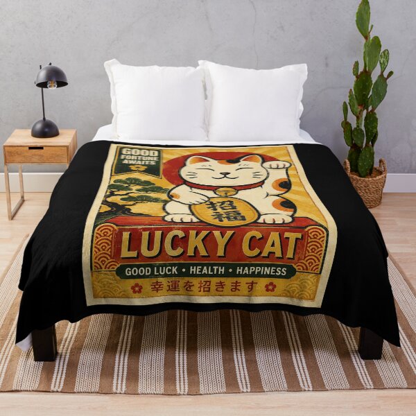 Item preview, Vintage Lucky Cat Poster With Retro Fortune Charm designed and sold by eliramaison.