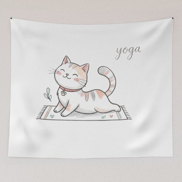 Item preview, Cute Calico Cat Doing Cobra Yoga Pose Illustration designed and sold by TaiwanMemory.