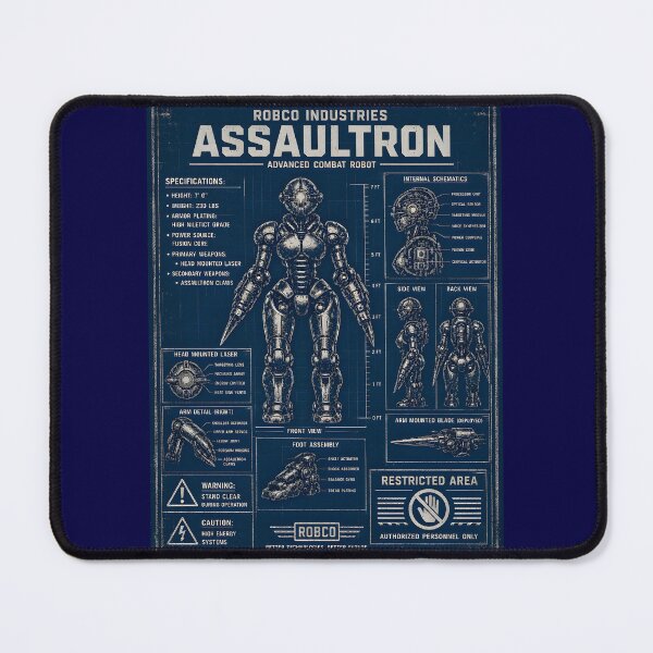Item preview, Assaultron Blueprint Poster | Retro Sci-Fi Combat Robot Technical Schematic | Wasteland Inspired Robot Design designed and sold by RockyLambda.