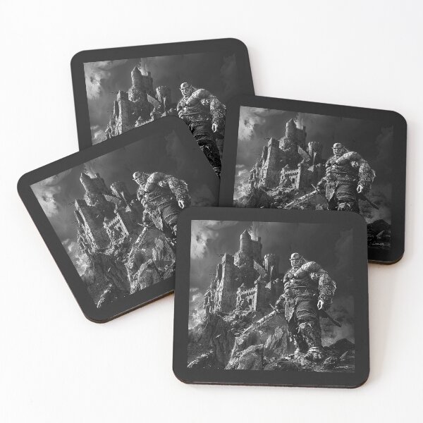 Item preview, Dark Fantasy Giant Warrior Guarding Castle Black and White Art designed and sold by inkoutninja.