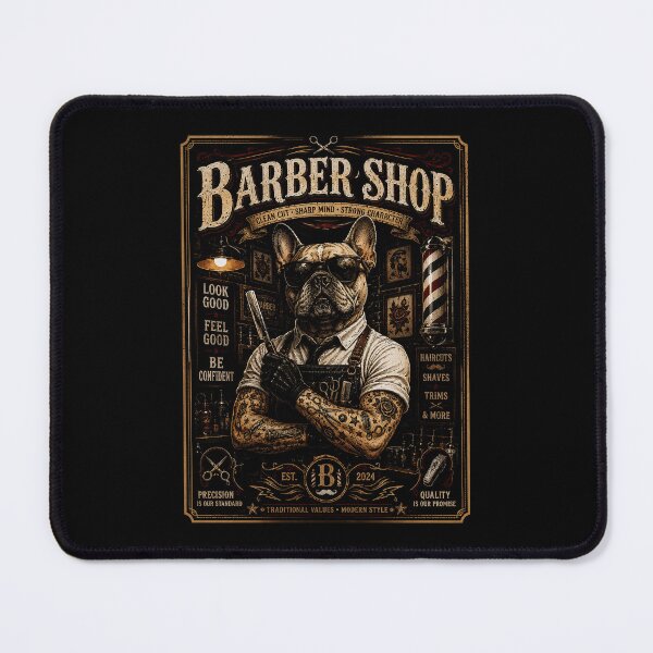 Item preview, Cool Bulldog Barber Portrait In Vintage Shop Poster Style designed and sold by Modaozushi216.