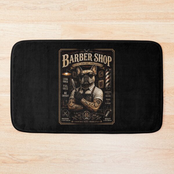Item preview, Cool Bulldog Barber Portrait In Vintage Shop Poster Style designed and sold by Modaozushi216.
