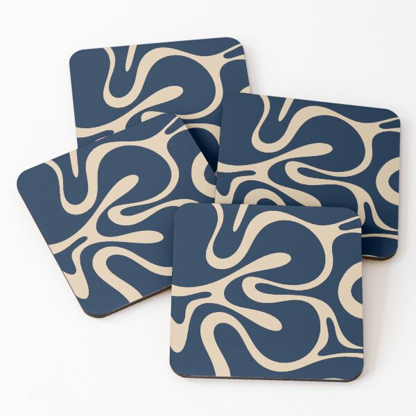 Item preview, Modern Retro Abstract Smooth Contours Pattern in Mid Mod Navy Blue and Beige designed and sold by kierkegaard.