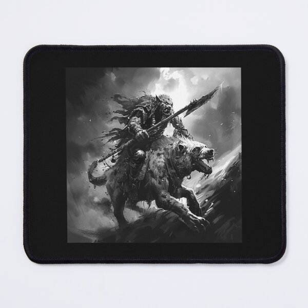 Item preview, Black and White Wolf Rider Warrior Dark Fantasy Art designed and sold by inkoutninja.
