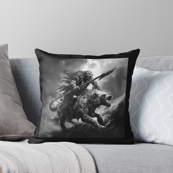 Item preview, Black and White Wolf Rider Warrior Dark Fantasy Art designed and sold by inkoutninja.