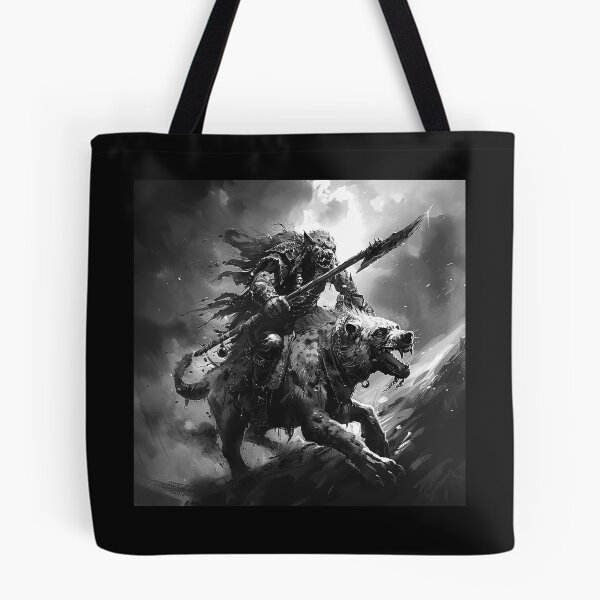 Item preview, Black and White Wolf Rider Warrior Dark Fantasy Art designed and sold by inkoutninja.