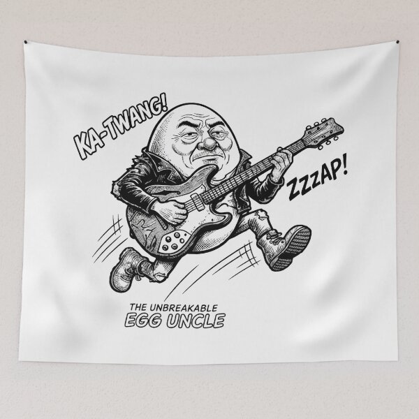Item preview, The Unbreakable Egg Uncle Rocking Out: Surreal Guitar Legend Art designed and sold by Surreal Characters & Cute Pups.
