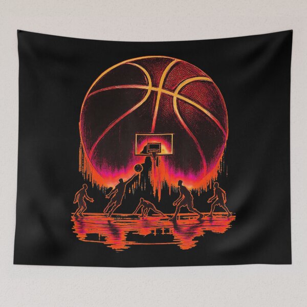 Item preview, Basketball Street Art Silhouette Players Under Neon Hoop Glow designed and sold by allistermariam.