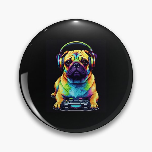 Item preview, Colorful Pug Gamer Dog with Neon Headphones Arcade Style designed and sold by FGTV2021.