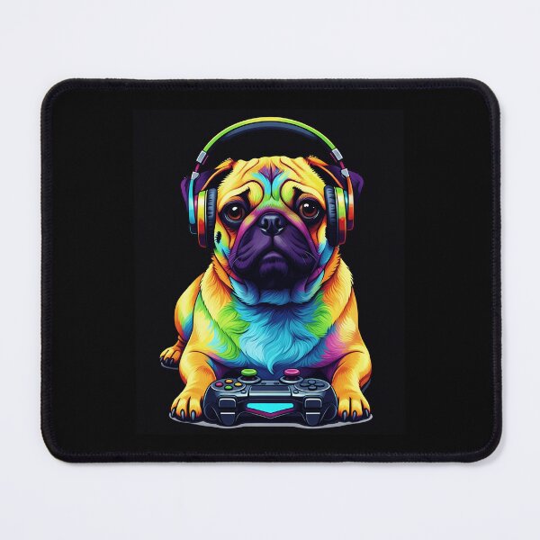 Item preview, Colorful Pug Gamer Dog with Neon Headphones Arcade Style designed and sold by FGTV2021.