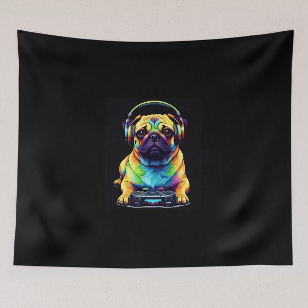 Item preview, Colorful Pug Gamer Dog with Neon Headphones Arcade Style designed and sold by FGTV2021.
