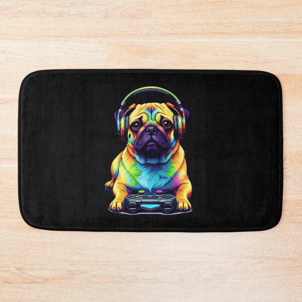 Item preview, Colorful Pug Gamer Dog with Neon Headphones Arcade Style designed and sold by FGTV2021.