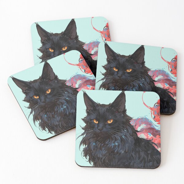 Item preview, Mystic Black Maine Coon Cat – Color Splash Fantasy Art designed and sold by KiraChie.