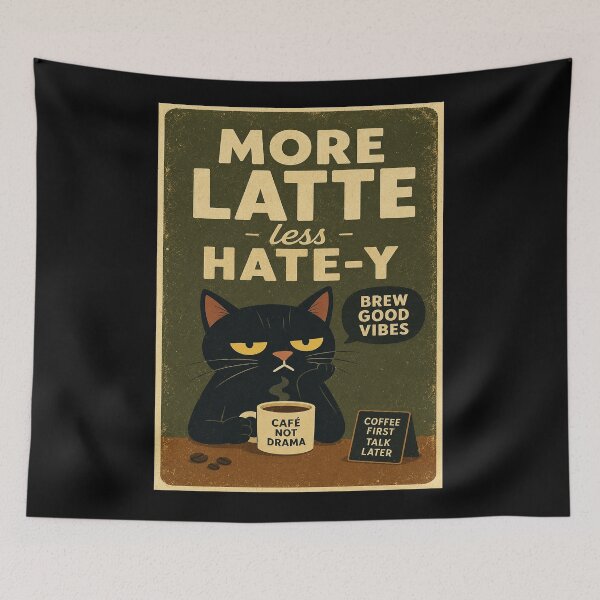 Item preview, Grumpy Black Cat Coffee Humor Retro With Brew Good Vibes designed and sold by eliramaison.