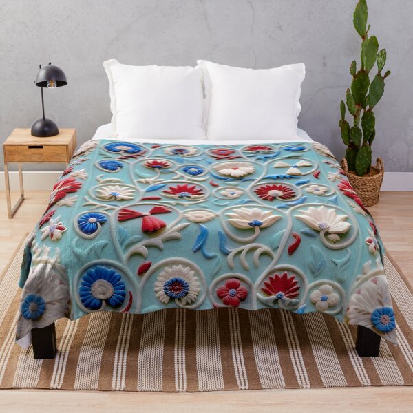 Item preview, Antique Blue Ground Uzbekistan Suzani designed and sold by Vicky Brago-Mitchell®.
