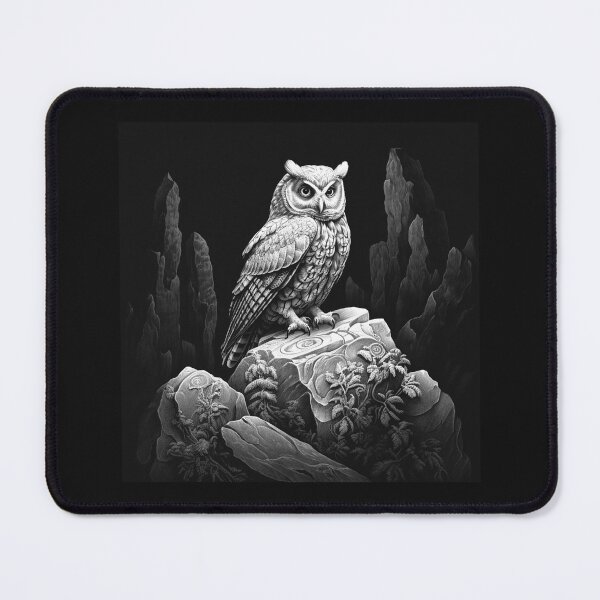 Item preview, Black and White Owl on Rocks Nocturnal Wildlife Art designed and sold by inkoutninja.