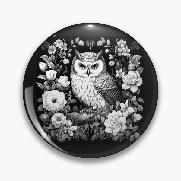 Item preview, Black and White Floral Owl Wildlife Portrait Art designed and sold by inkoutninja.