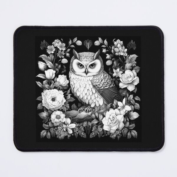 Item preview, Black and White Floral Owl Wildlife Portrait Art designed and sold by inkoutninja.