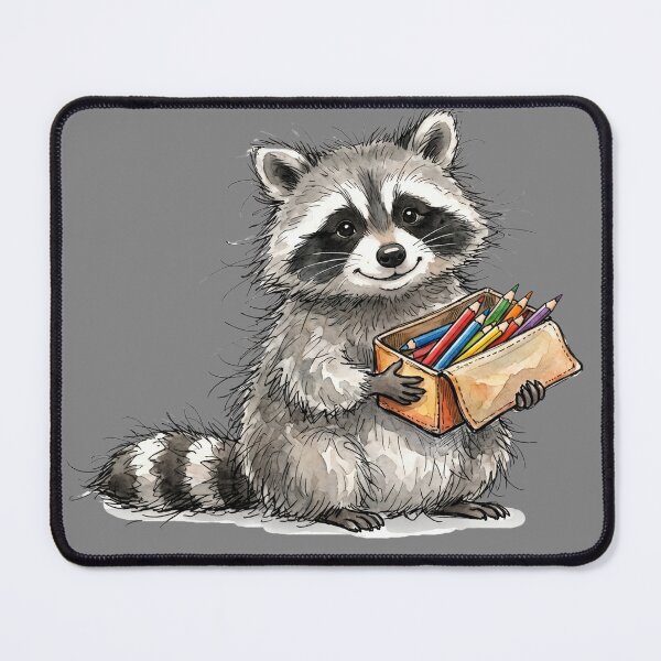 Item preview, Cute Watercolor Raccoon Holding Colored Pencils Box Art designed and sold by BreezifyDesignStudio.