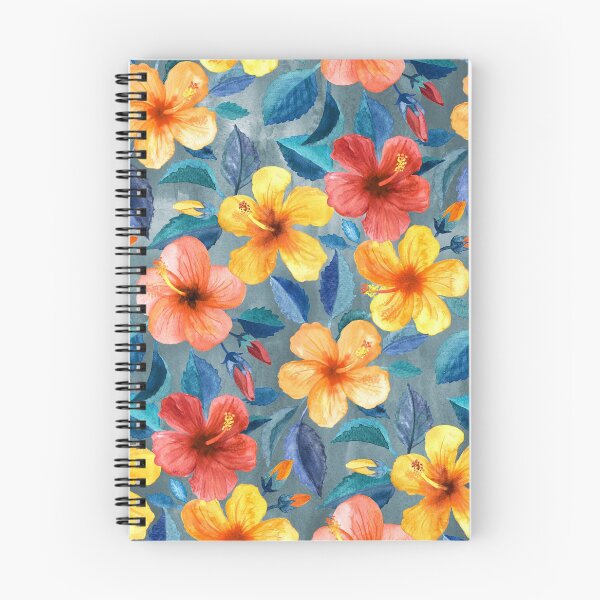 Item preview, Colorful Watercolor Hibiscus on Grey Blue designed and sold by micklyn.